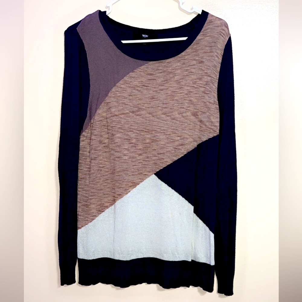 Brown & Navy Blue Long Sleeve Sweater - Size Large